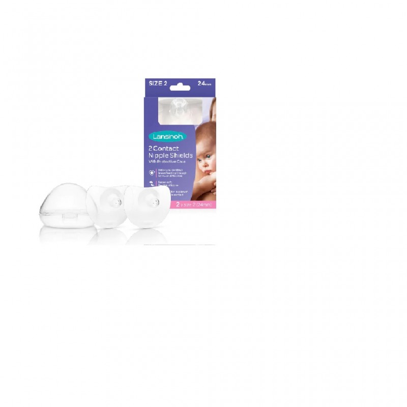 Lansinoh Contact Nipple Shields For Breastfeeding, 2 Nipple Shields - 24mm-  And Case